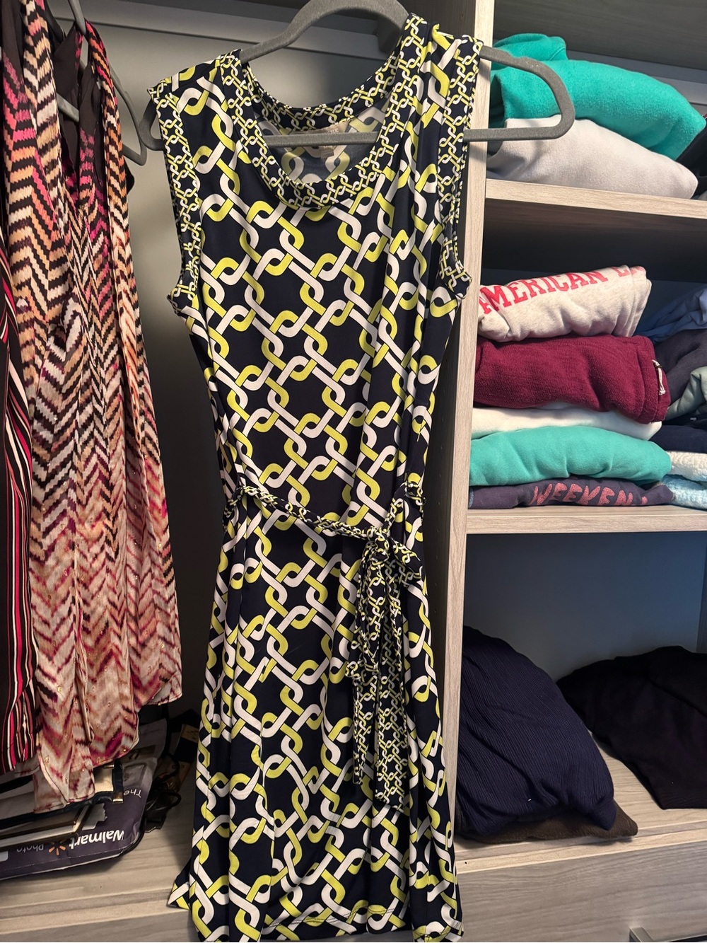 Banana Republic Black, Yellow and White Chain-Link Midi Dress